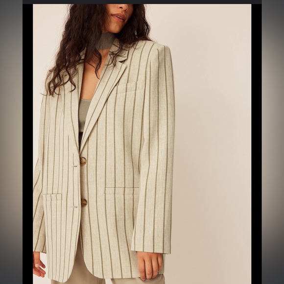 Oversized Blazer Claire Rose x NA-KD,Stripe / Beige - Picture 2 of 9